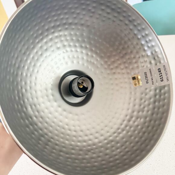 Hammered Metal Silver Tone Pendant Light Chain Link Rustic Industrial Kitchen - Picture 4 of 5